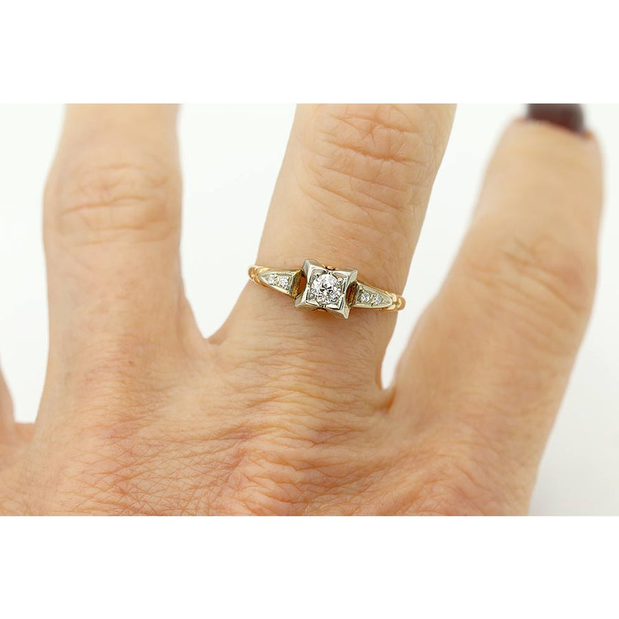 Mid-Century .24 CTW 1940s Vintage Diamond Two Tone Gold Engagement Ring
