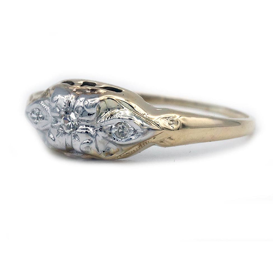 1950s Petite Diamond Promise Ring with Navette Engravings