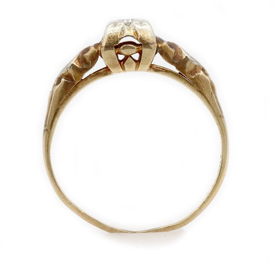 Vintage 1940s Two-Tone .05ct Diamond Solitaire | 14k White & Rosy Gold Filigree Engagement Ring