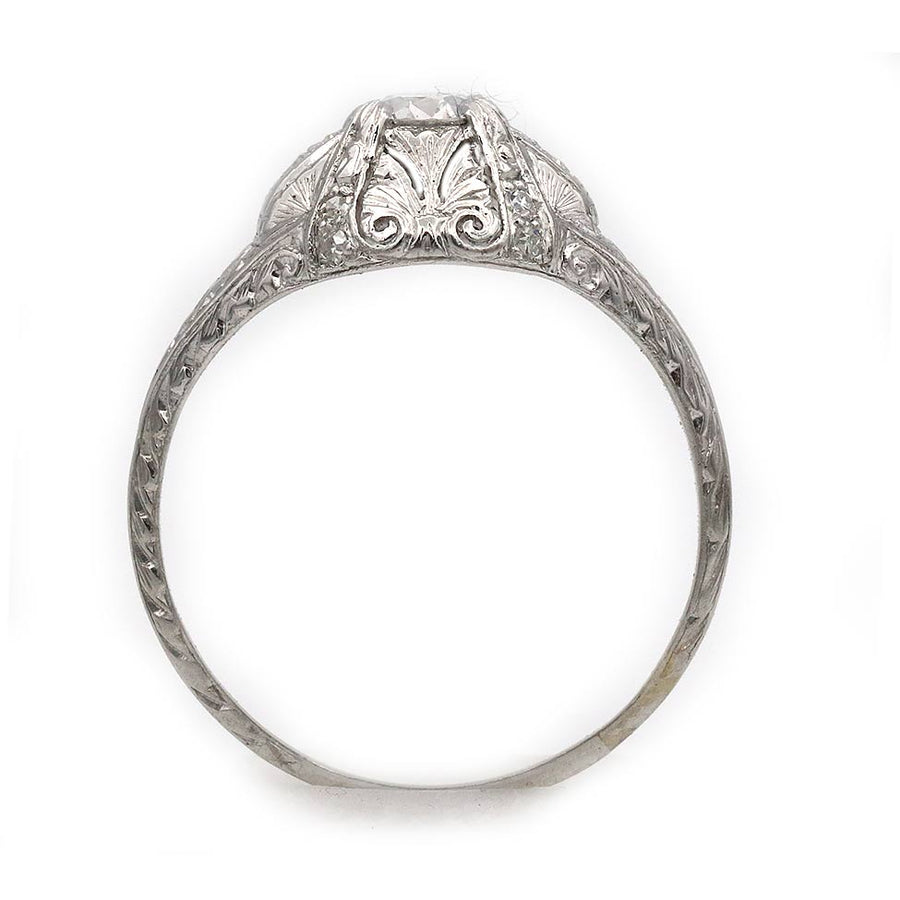 Art Deco Old European Cut Diamond Engagement Ring .41 Carat GIA E VS2 Platinum Filigree Antique Ring