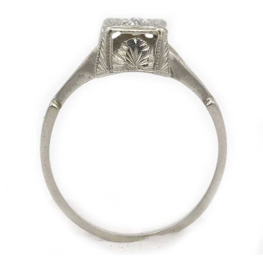 Unique Two Tiered .08 CTW Solitaire Vintage Engagement Ring with Fluted Band