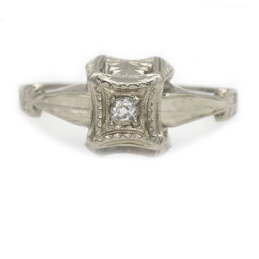 Unique Two Tiered .08 CTW Solitaire Vintage Engagement Ring with Fluted Band