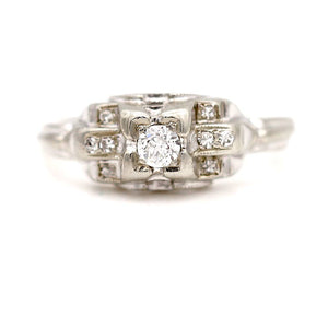 Vintage .31 CTW Old European Cut Diamond Vintage Engagement Ring with Side Stones