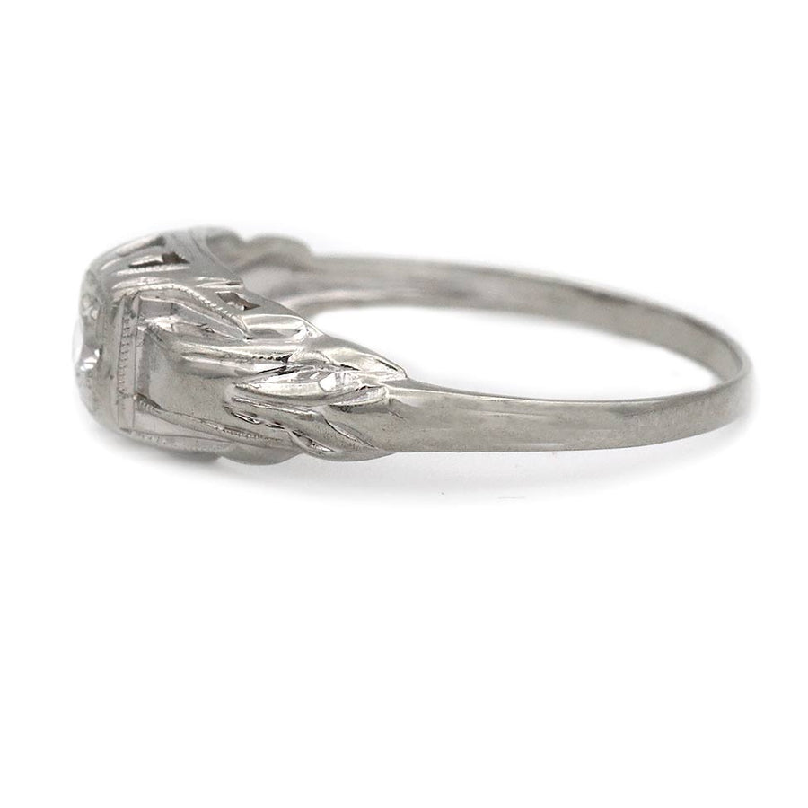 Antique .08 CT Old Mine Cut Diamond Engagement Ring | 14K White Gold F/VS2