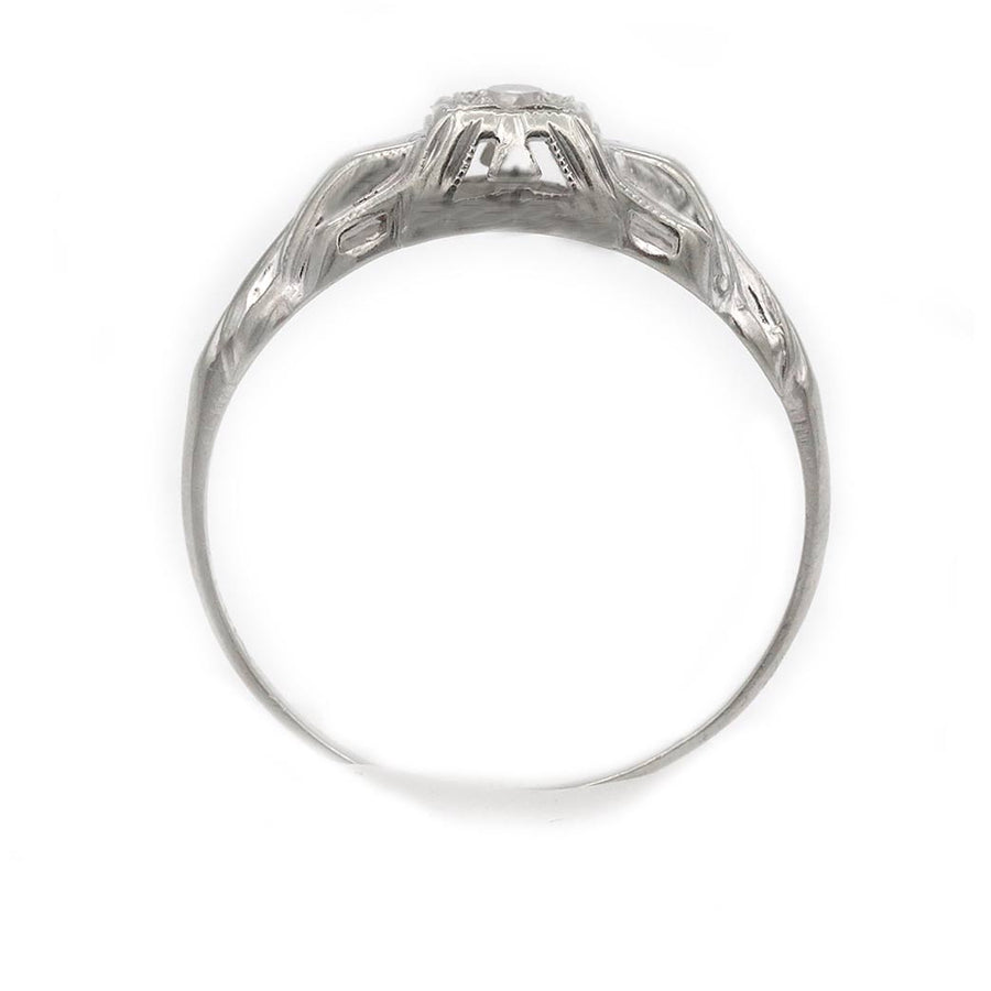 Antique .08 CT Old Mine Cut Diamond Engagement Ring | 14K White Gold F/VS2