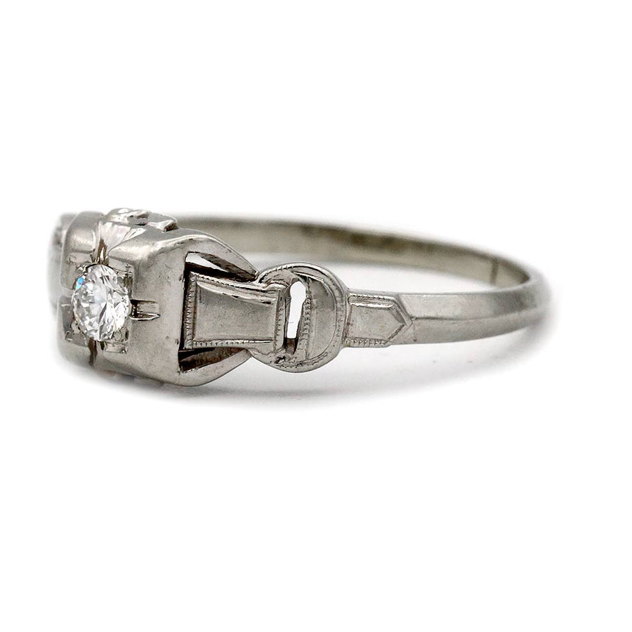 Art Deco .15 Ct Transitional Cut Diamond Engagement Ring in 18K White Gold