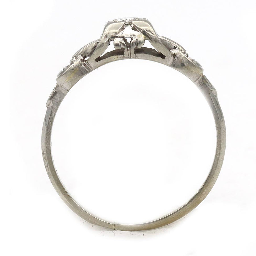 Art Deco .15 Ct Transitional Cut Diamond Engagement Ring in 18K White Gold