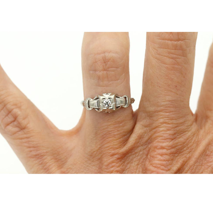 Art Deco .15 Ct Transitional Cut Diamond Engagement Ring in 18K White Gold