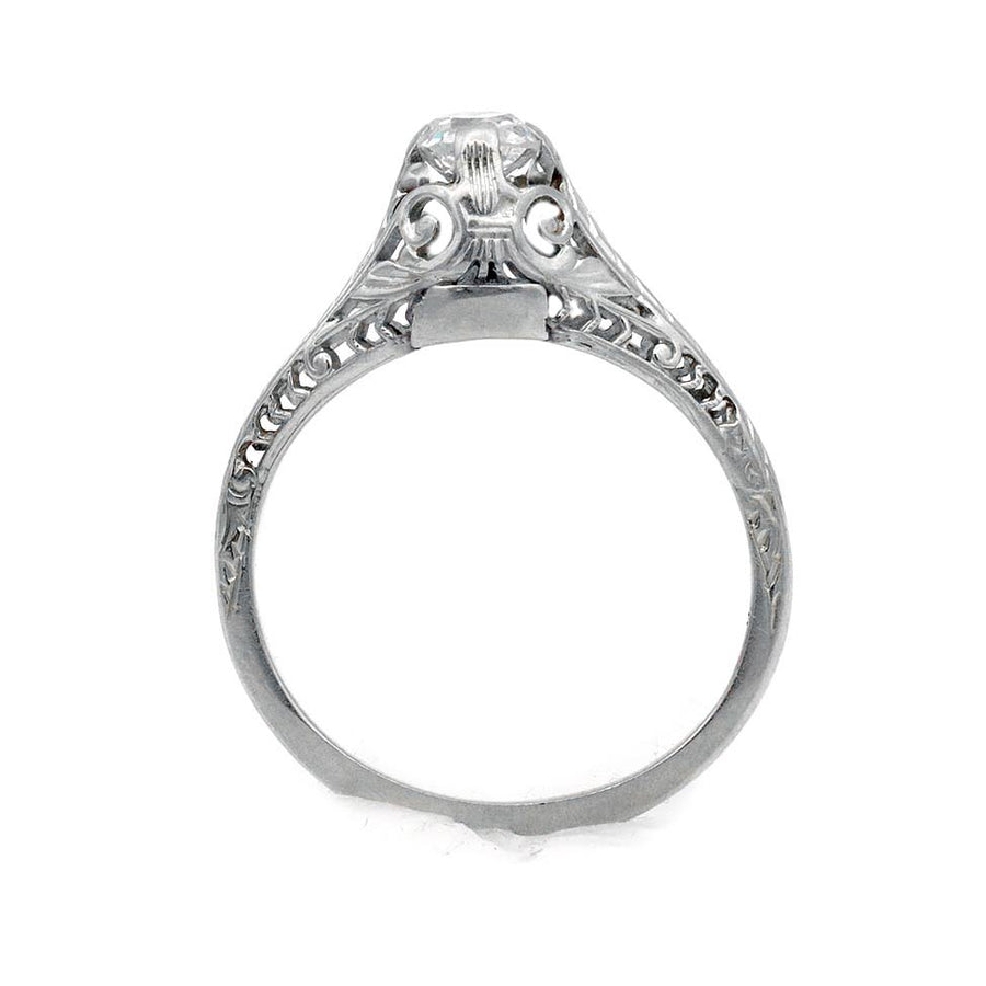 Art Deco .35 Carat Old Mine Cut Diamond Antique Engagement Ring in 18 Kt White Gold