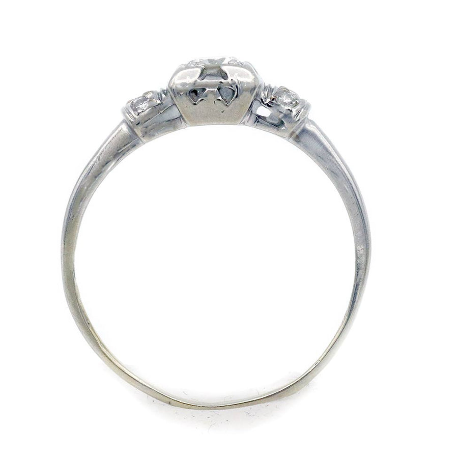 Antique 1930s .25ct Old European Cut Diamond Engagement Ring | H VS2 14k White Gold Square Frame