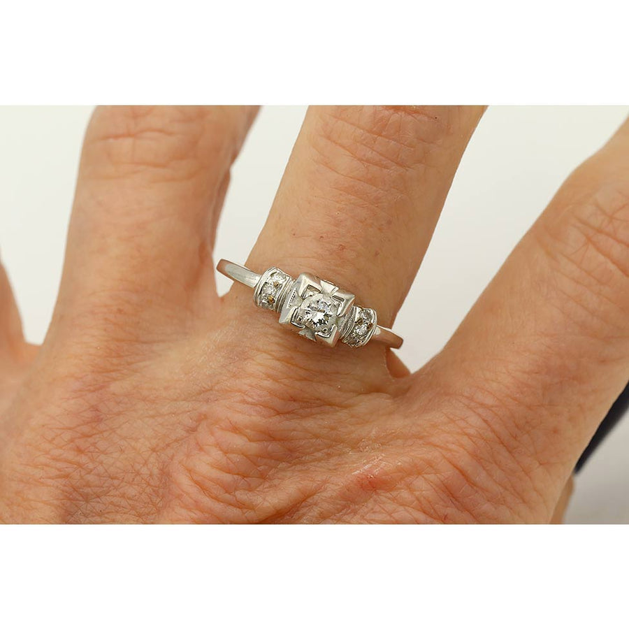 Antique 1930s .25ct Old European Cut Diamond Engagement Ring | H VS2 14k White Gold Square Frame