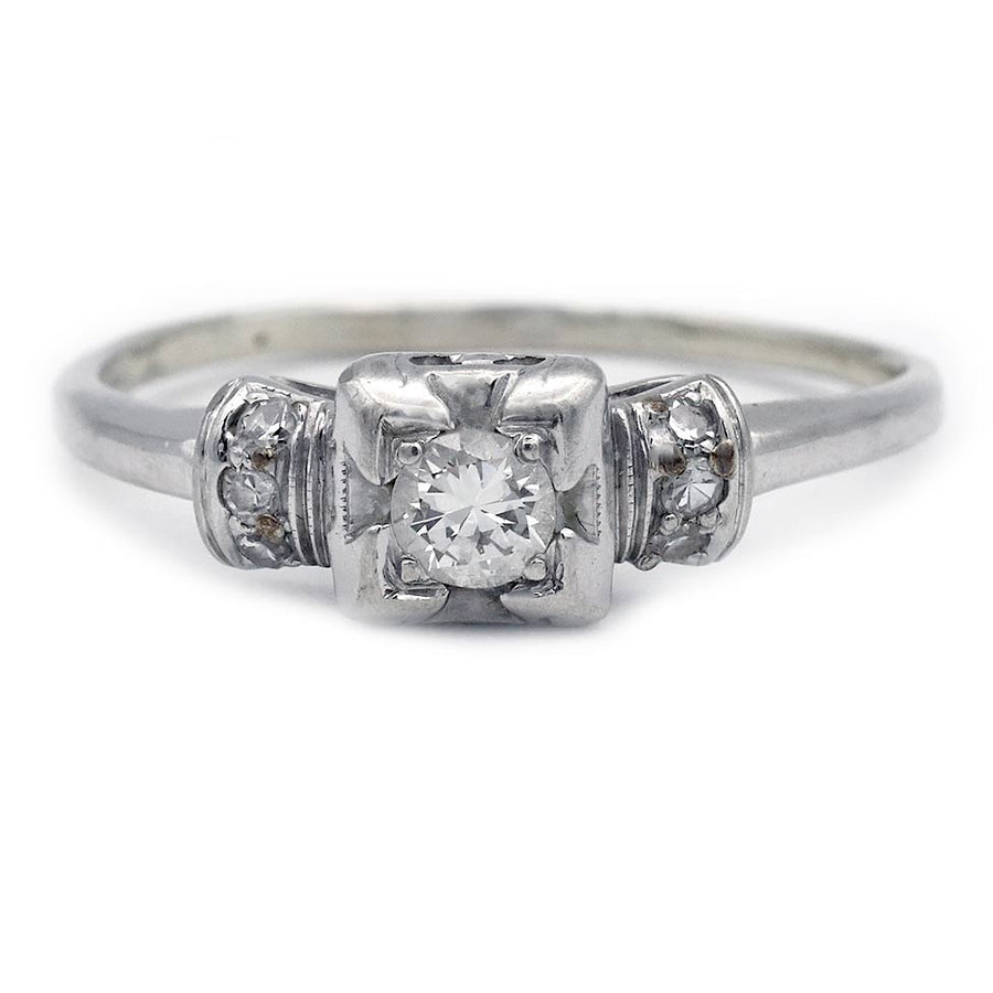 Antique 1930s .25ct Old European Cut Diamond Engagement Ring | H VS2 14k White Gold Square Frame