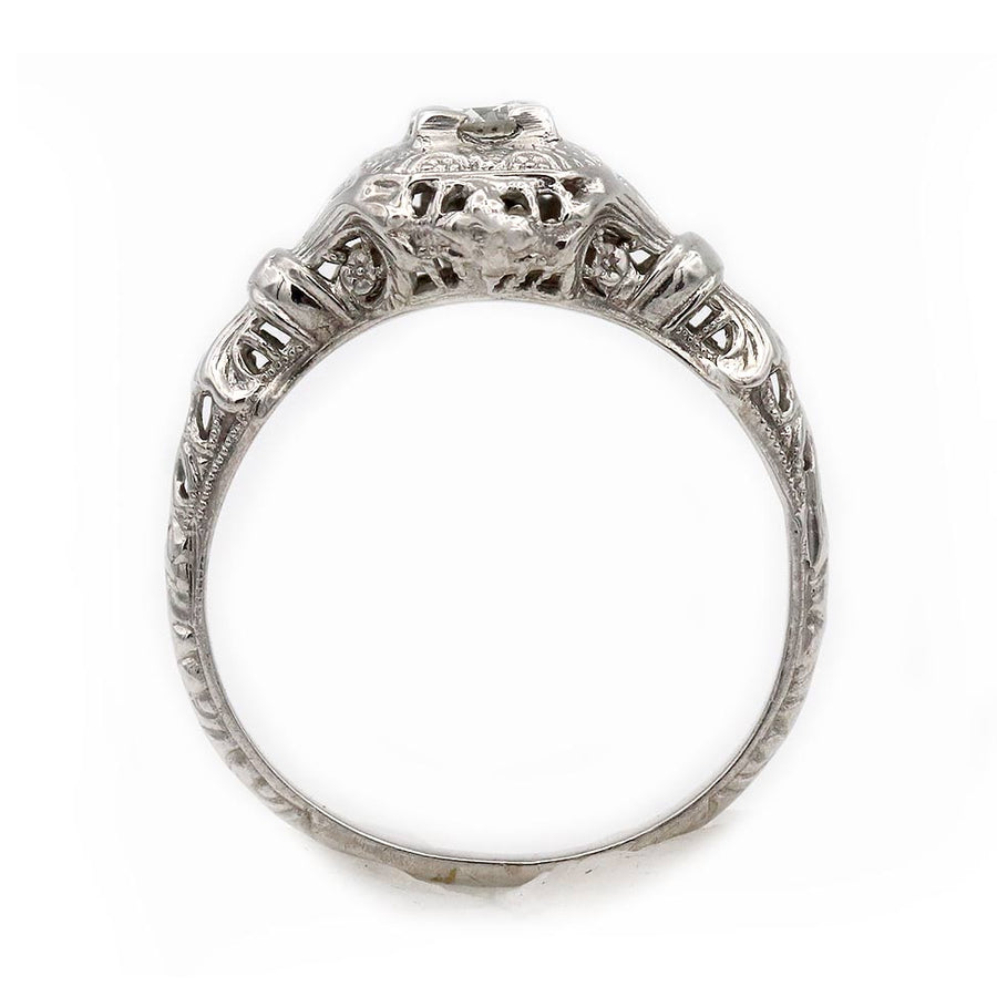 Art Deco .25 Ct Transitional Cut Diamond Engagement Ring in 18 Karat White Gold