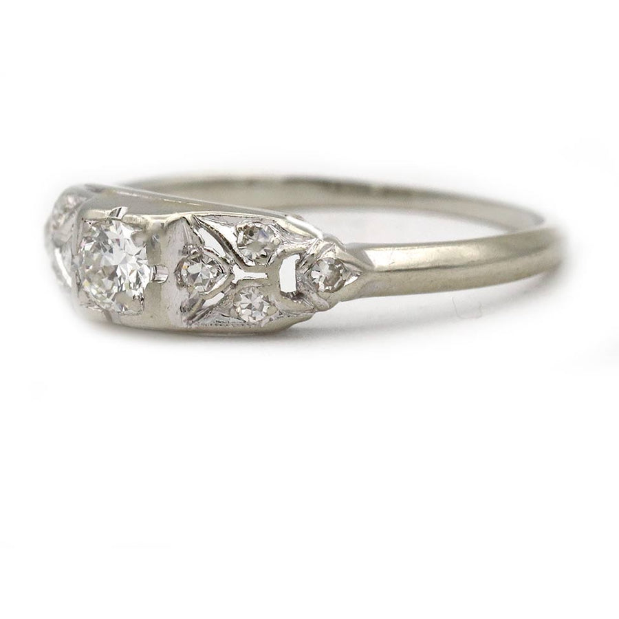 Vintage .36 CTW Low Profile Art Deco Diamond Engagement Ring Side Vew