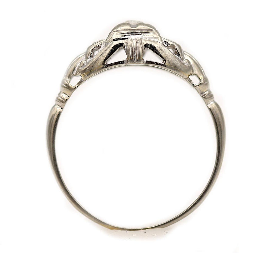 Art Deco .18 CTW Old European Cut Diamond Vintage Engagement Ring in 14 Kt White Gold