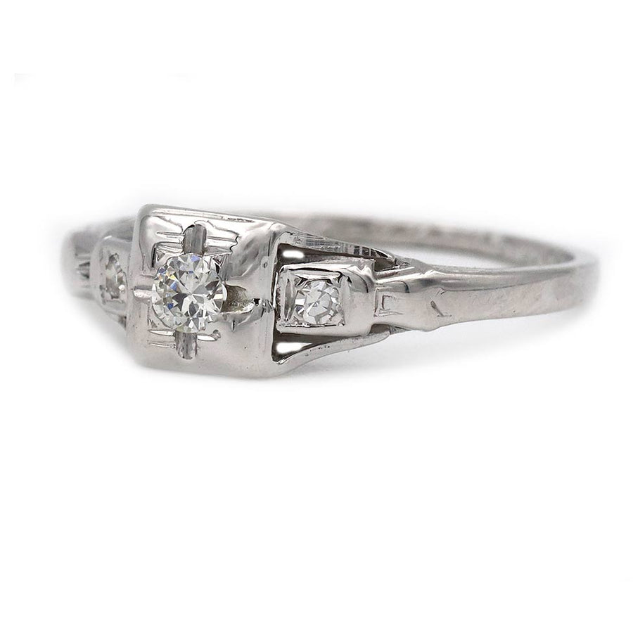 Antique .15ctw Old European Cut Diamond - 14k White Gold 1930s Ring