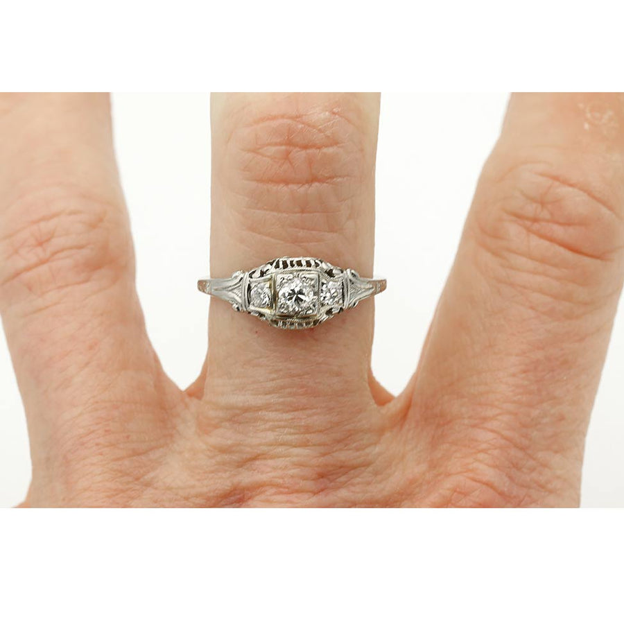 Antique .26 CTW Old Mine Cut Diamond Vintage Engagement Ring Belais
