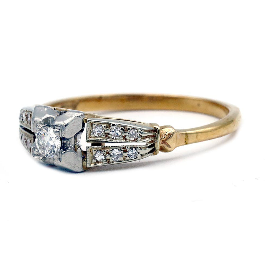 1940s .40 CTW Old European Cut Diamond Engagement Ring | E VS2 Two-Tone Split Shank