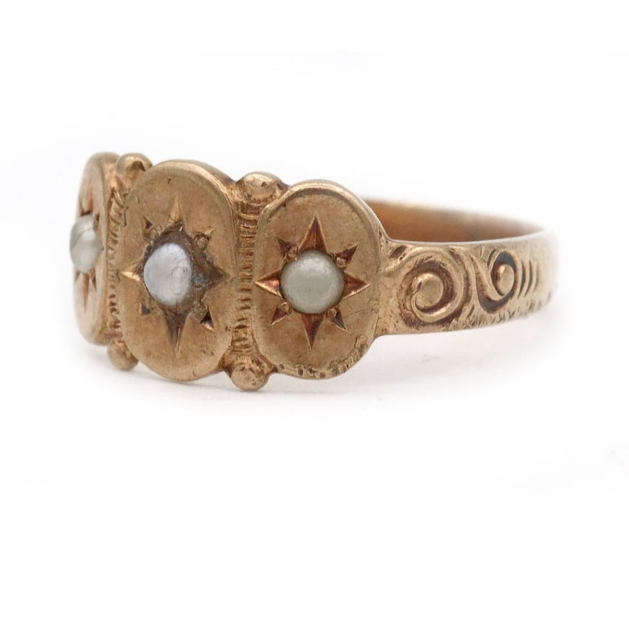 Victorian Seed Pearl Starburst Engagement Ring in 10K Rose Gold