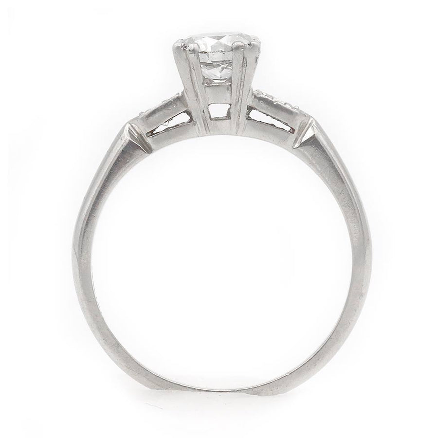 Mid-Century .70 CTW Old European Cut Diamond Three Stone Vintage Engagement Ring GIA J/SI2