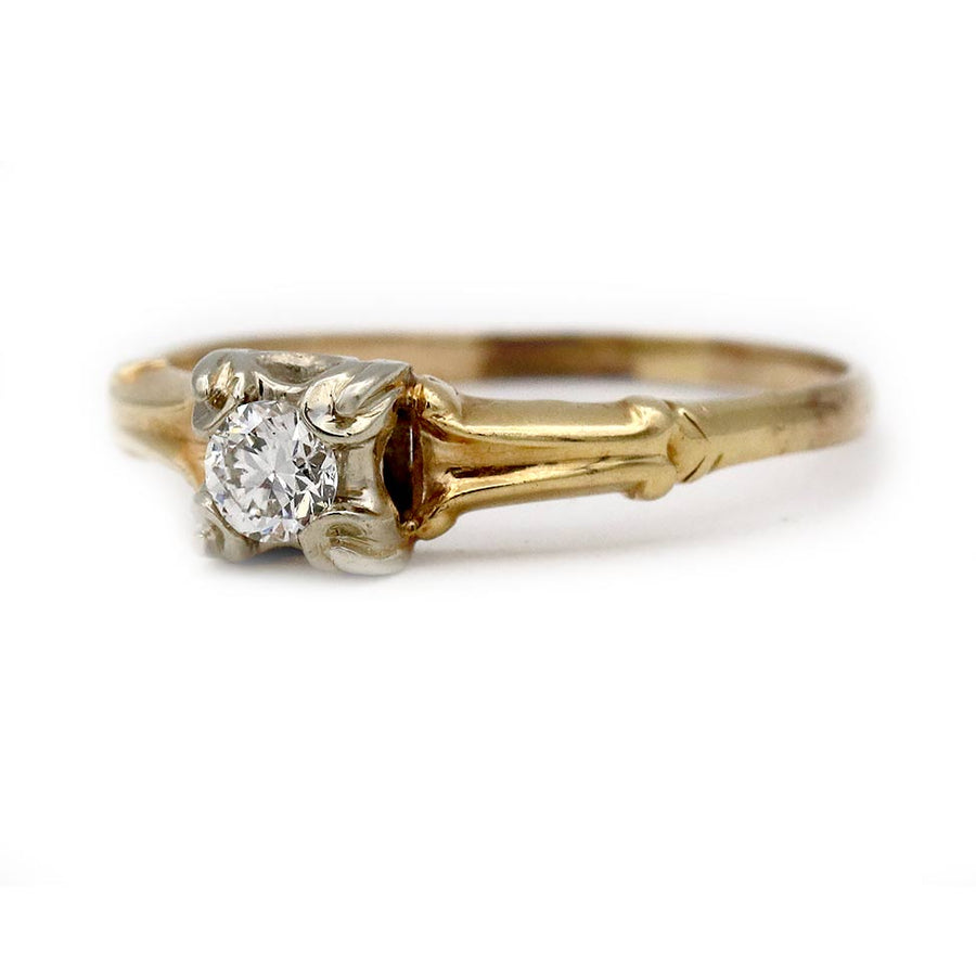 Mid-Century Minimalist .20 CTW 14 Karat Two Tone Vintage Diamond Engagement Ring