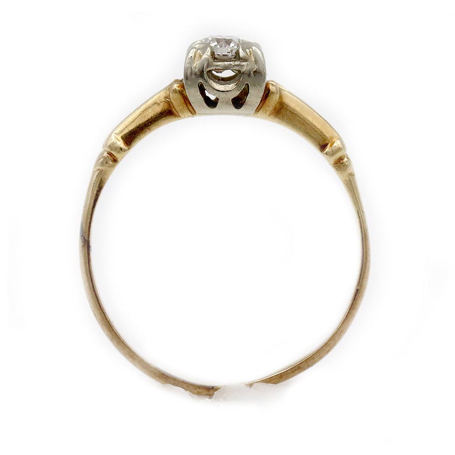 Mid-Century Minimalist .20 CTW 14 Karat Two Tone Vintage Diamond Engagement Ring