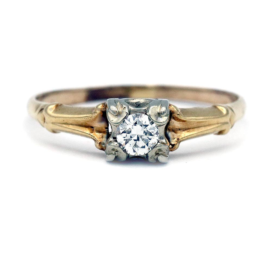 Mid-Century Minimalist .20 CTW 14 Karat Two Tone Vintage Diamond Engagement Ring