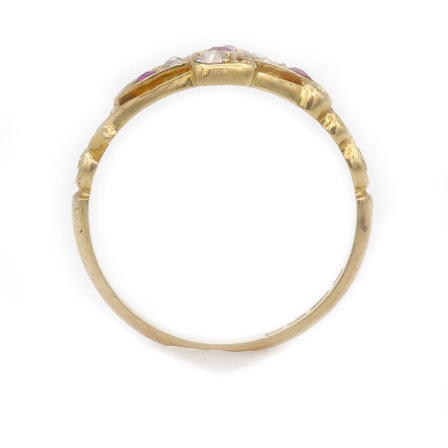 Vintage .65 CTW Burma Ruby & Old Mine Cut Diamond Wedding Band in 18K Yellow Gold