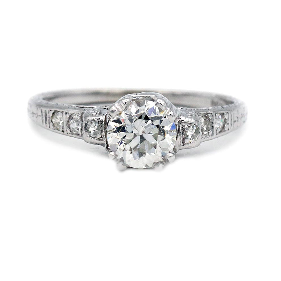 Antique Trefoil Prong .96 CTW Filigree Art Deco Engagement Ring