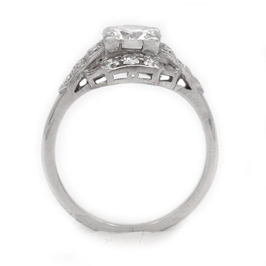Art Deco Old European Cut Diamond Halo Engagement Ring in Platinum | 1920s