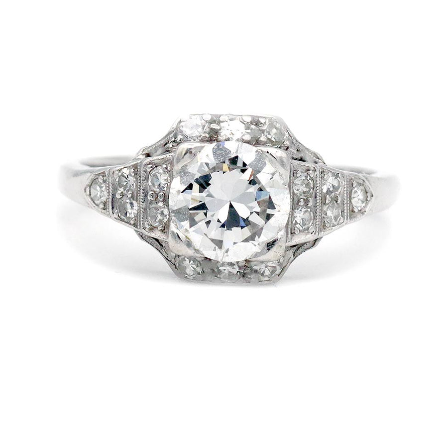 Art Deco Old European Cut Diamond Halo Engagement Ring in Platinum | 1920s