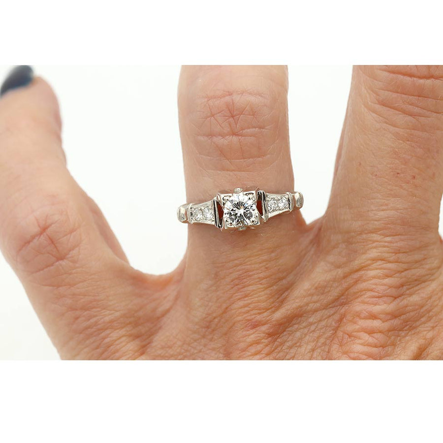 Antique .45 CTW Transitional Cut Art Deco Diamond Engagement Ring with Side Stones