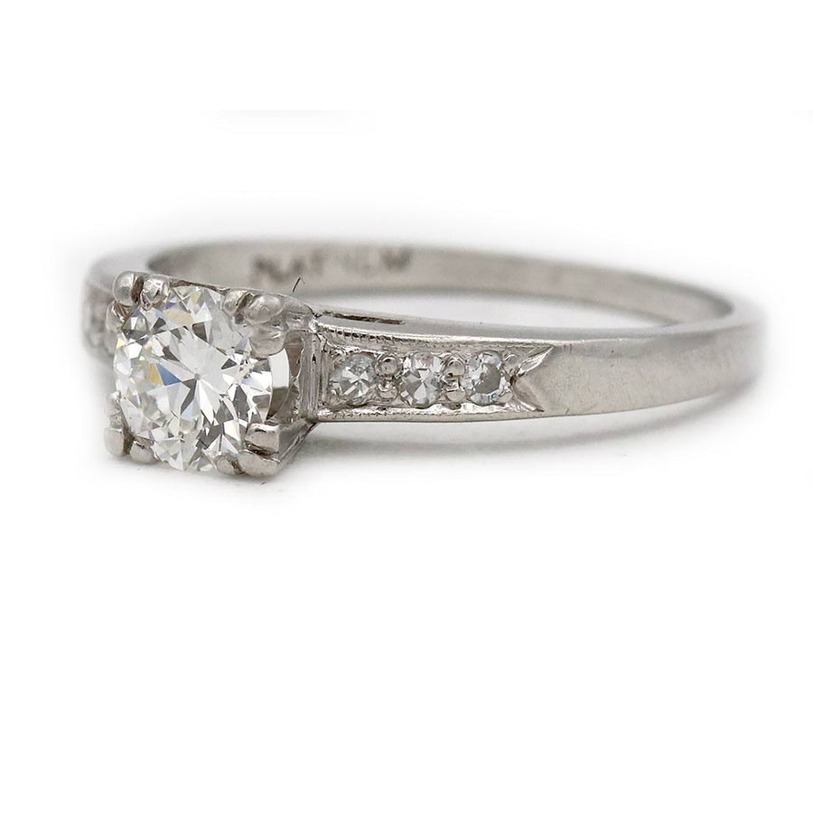 Mid-Century .50 Ct Old European Cut Diamond Engagement Ring in Platinum