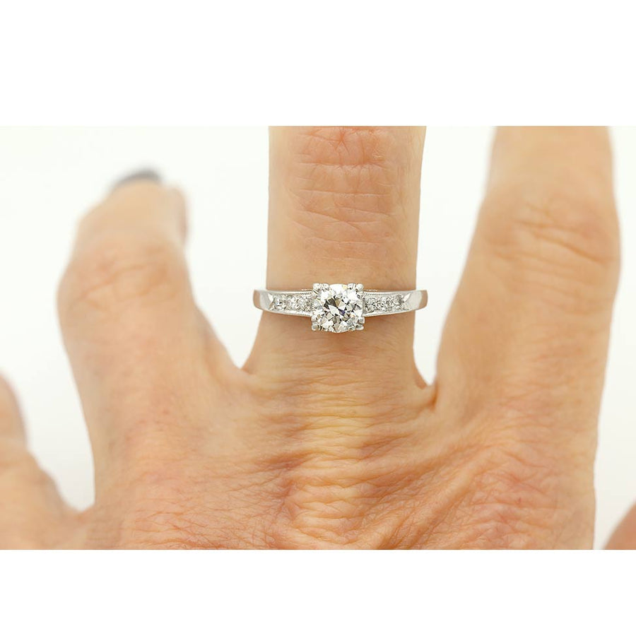 Mid-Century .50 Ct Old European Cut Diamond Engagement Ring in Platinum