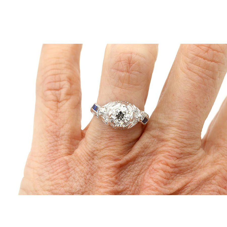 Antique Art Deco Diamond Engagement Ring with Sapphire Accents