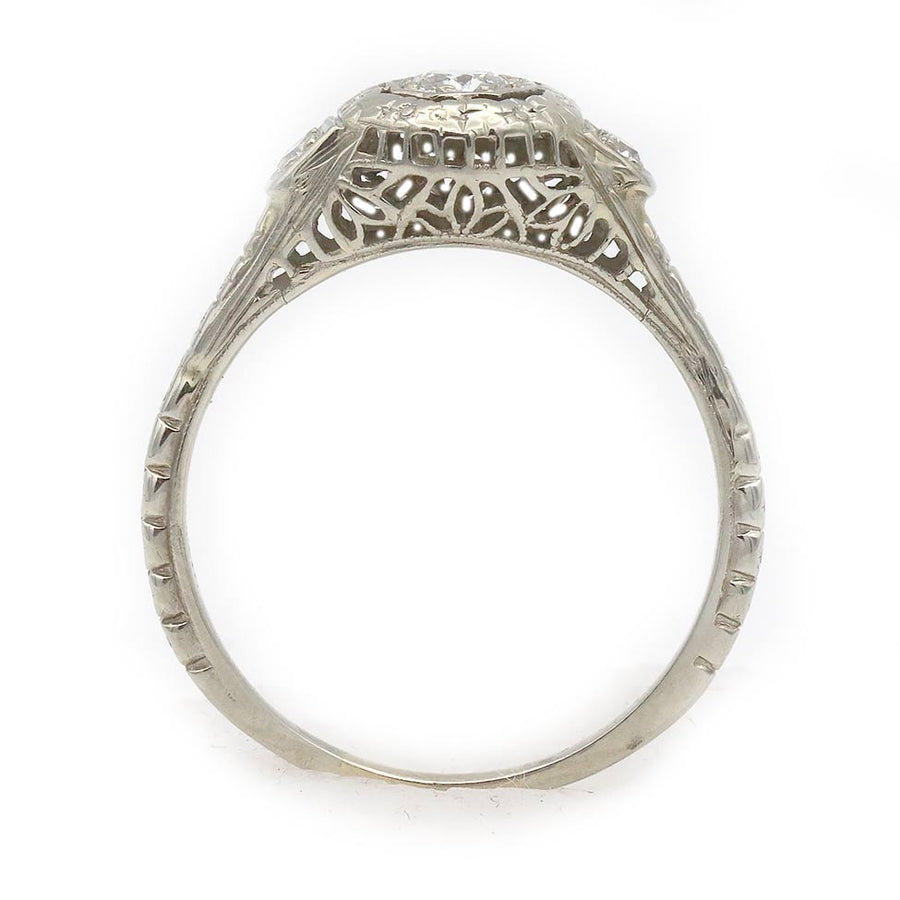 Art Deco .25 Ct Old European Cut Diamond Octagonal Engagement Ring in 18K White Gold