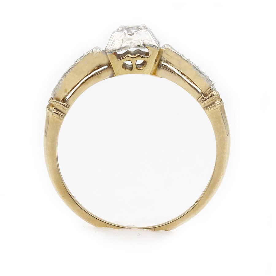 Mid-Century .35 CTW Old Mine Cut Diamond Split Shank Vintage Engagement Ring in 14K Two Tone Gold