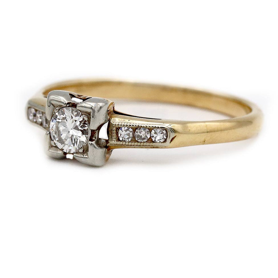 Vintage .25 Ct Diamond 1940s Two-Tone Gold Engagement Ring
