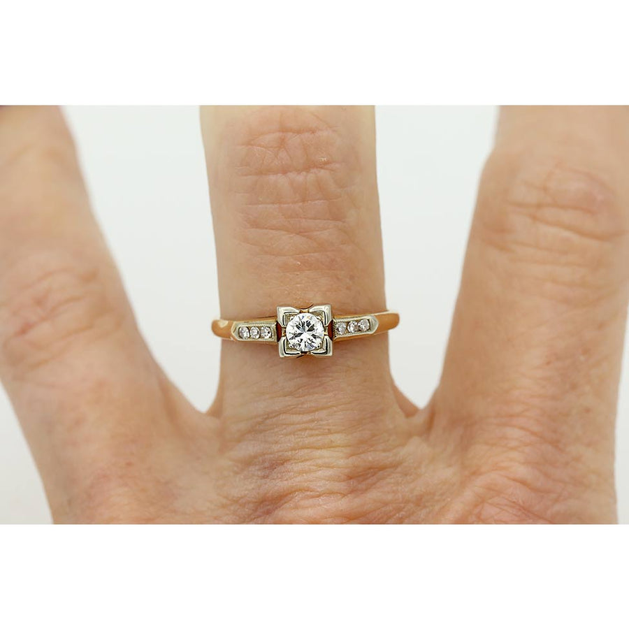 Vintage .25 Ct Diamond 1940s Two-Tone Gold Engagement Ring