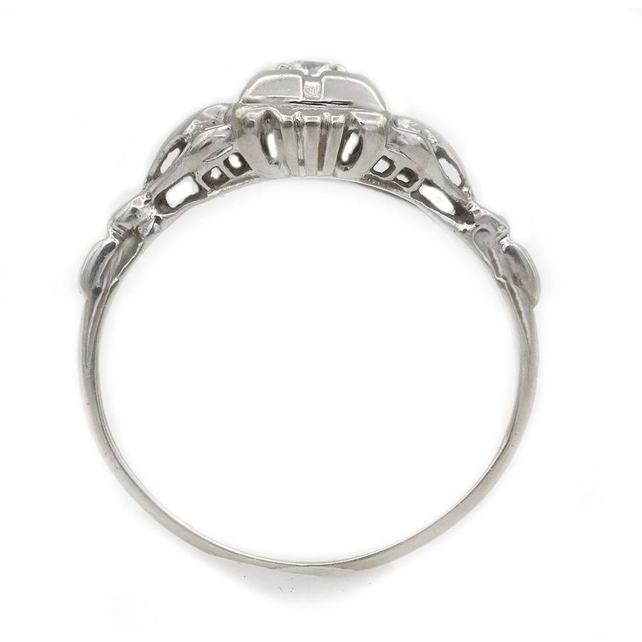 Art Deco .15 Ct Diamond 18 Karat White Gold Geometric Vintage Engagement Ring