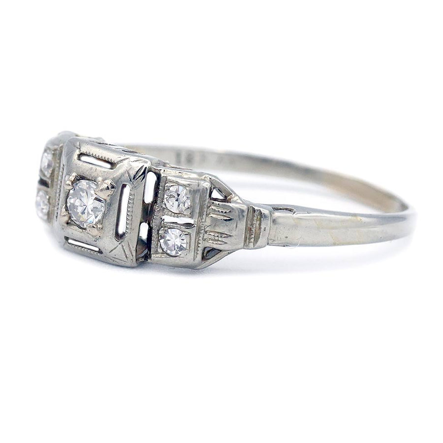 Art Deco .10 Ct Old European Cut Diamond Engagement Ring | 18K White Gold | Circa 1930s
