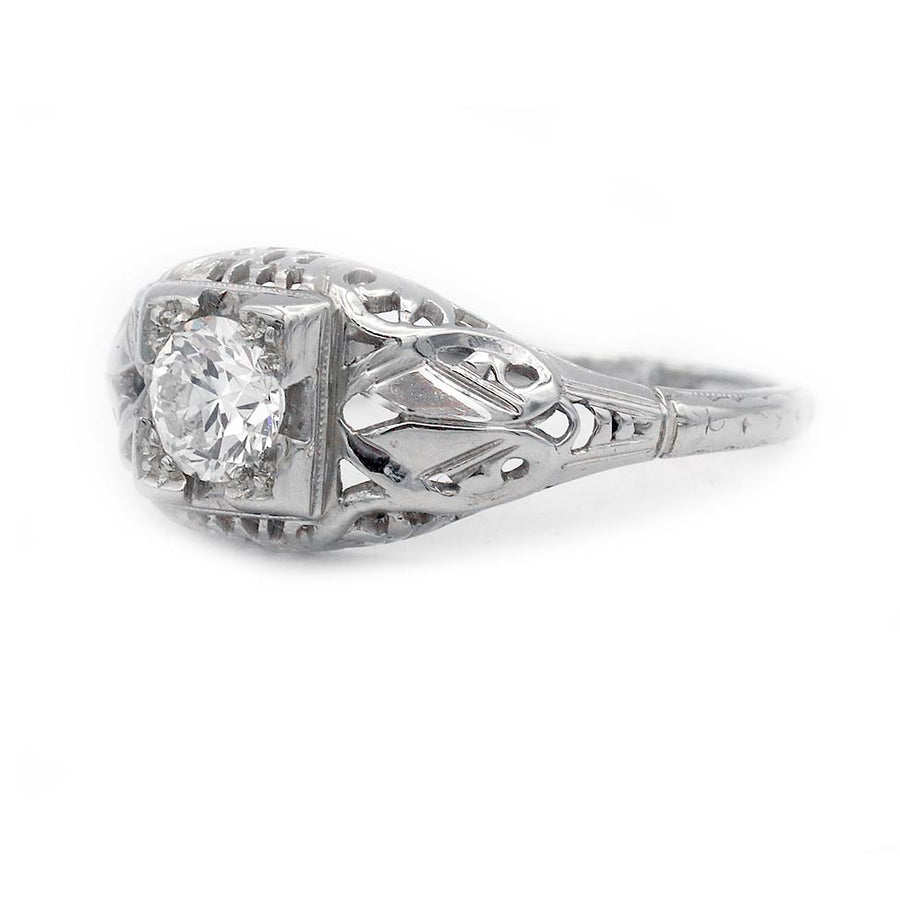 Art Deco .35 CT Old European Cut Diamond Solitaire Engagement Ring | Filigree