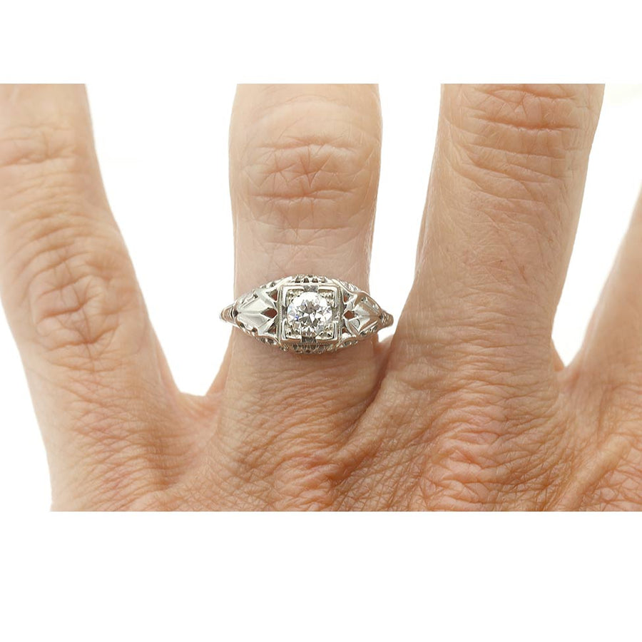 Art Deco .35 CT Old European Cut Diamond Solitaire Engagement Ring | Filigree