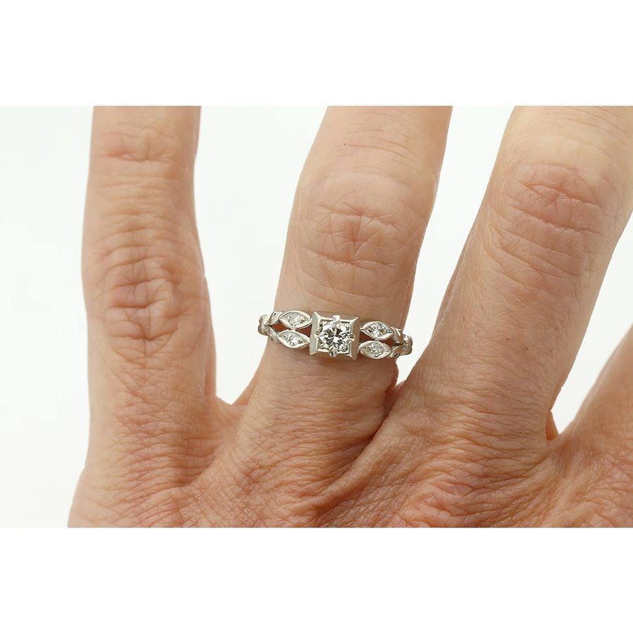 Art Deco .28 CTW Transitional Cut Diamond Navette Vintage Engagement Ring