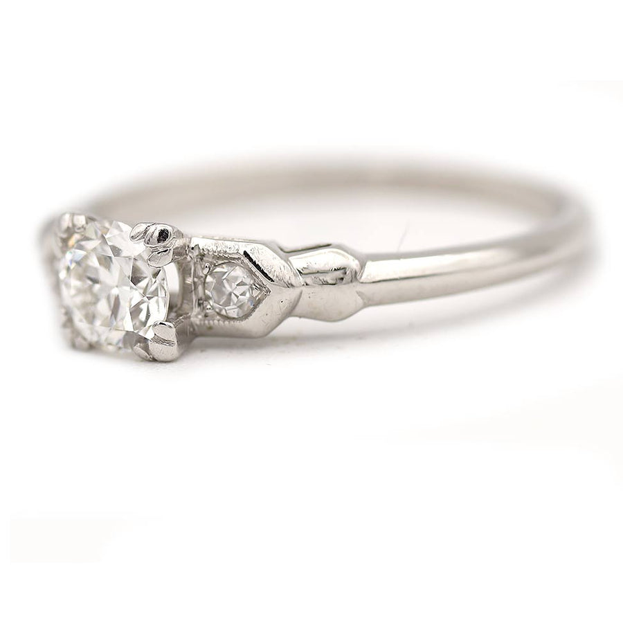 Art Deco .50 Ct Old European Cut Diamond Three Stone Engagement Ring in Platinum