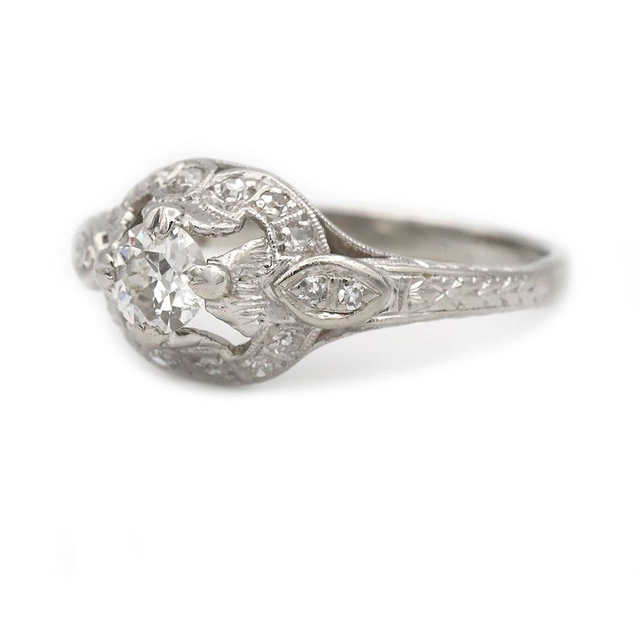 Art Deco 1930s Old European Cut Diamond Filigree Vintage Engagement Ring