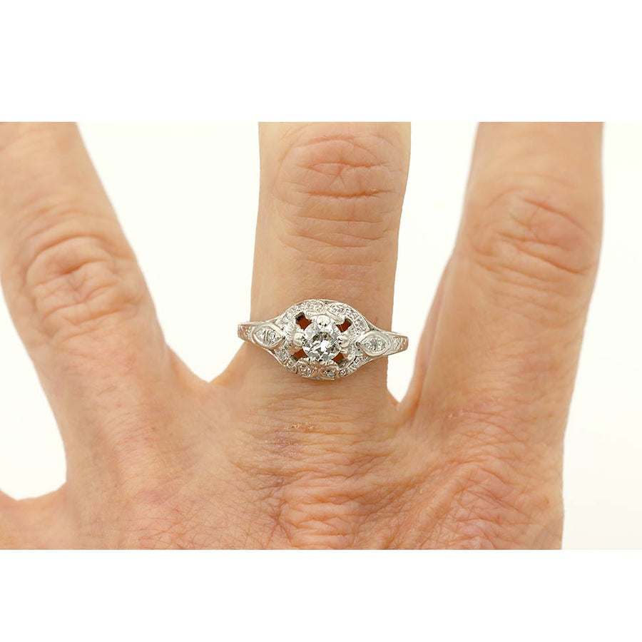 Art Deco 1930s Old European Cut Diamond Filigree Vintage Engagement Ring