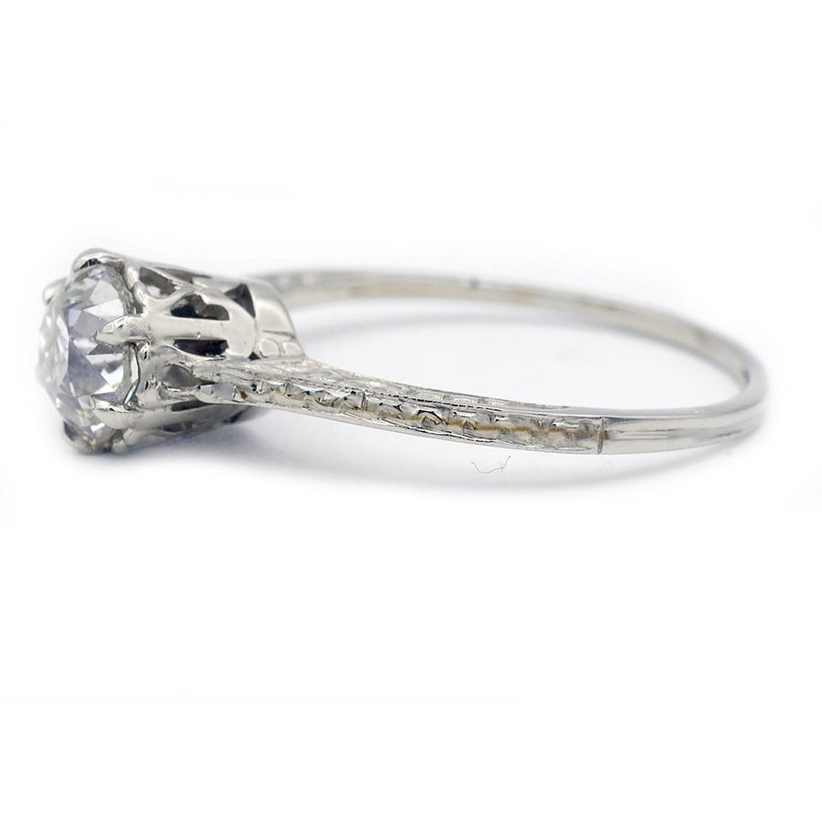 Art Deco .97 CTW Old Mine Cut Diamond Solitaire Engagement Ring | GIA K/I1