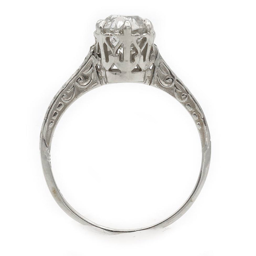 Art Deco .97 CTW Old Mine Cut Diamond Solitaire Engagement Ring | GIA K/I1