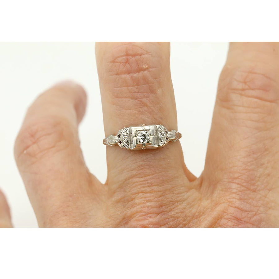 Dainty Art Deco .12 Ct Old European Cut Diamond Vintage Engagement Ring